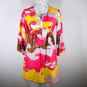 Diane Von Furstenberg Tunic Longsleeve Top / Swimsuit Cover-up Small EUC